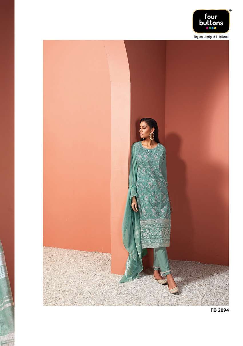 PEARL VOL-7 BY FOUR BUTTONS 2091 TO 2096 SERIES BEAUTIFUL SUITS COLORFUL STYLISH FANCY CASUAL WEAR & ETHNIC WEAR VISCOSE CHANDERI DRESSES AT WHOLESALE PRICE