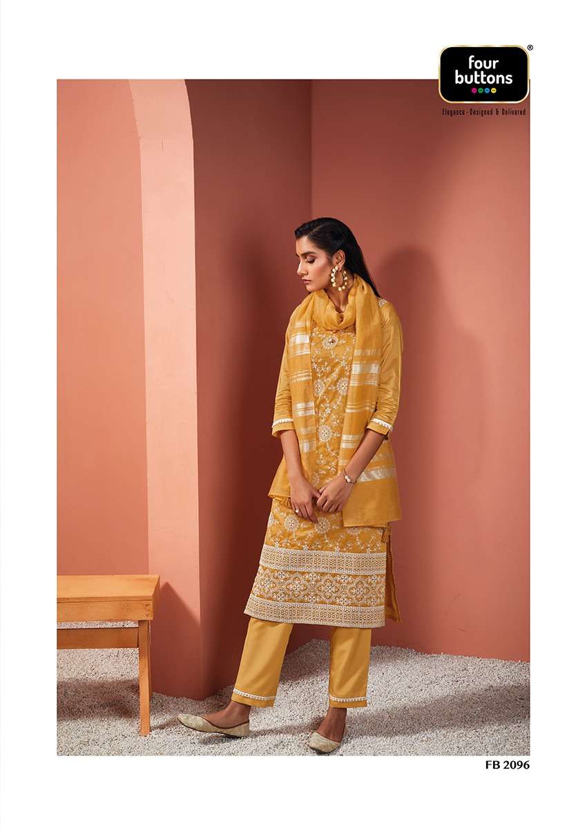 PEARL VOL-7 BY FOUR BUTTONS 2091 TO 2096 SERIES BEAUTIFUL SUITS COLORFUL STYLISH FANCY CASUAL WEAR & ETHNIC WEAR VISCOSE CHANDERI DRESSES AT WHOLESALE PRICE