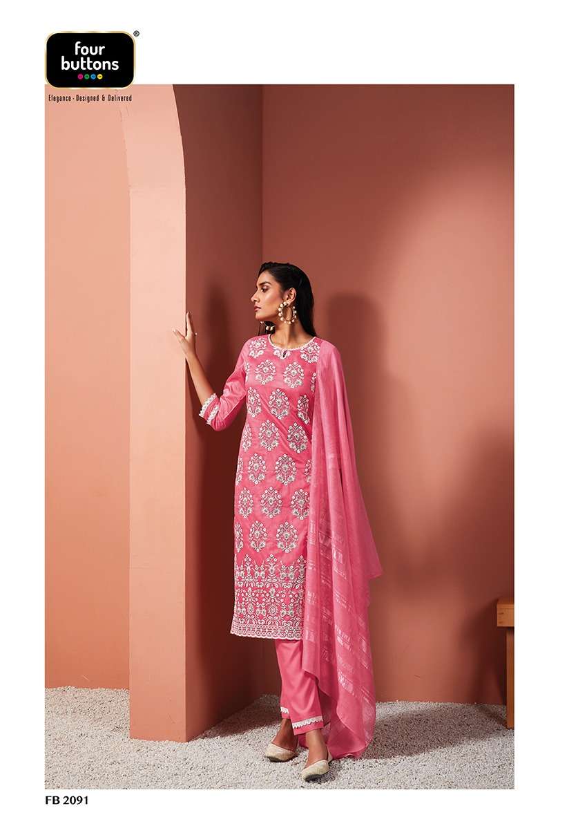 PEARL VOL-7 BY FOUR BUTTONS 2091 TO 2096 SERIES BEAUTIFUL SUITS COLORFUL STYLISH FANCY CASUAL WEAR & ETHNIC WEAR VISCOSE CHANDERI DRESSES AT WHOLESALE PRICE