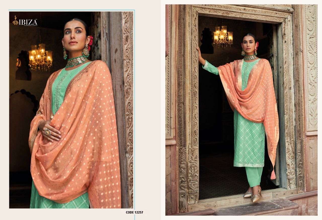 NILOOFAR BY IBIZA 12257 TO 12264 SERIES BEAUTIFUL SUITS COLORFUL STYLISH FANCY CASUAL WEAR & ETHNIC WEAR SILK JACQUARD DRESSES AT WHOLESALE PRICE