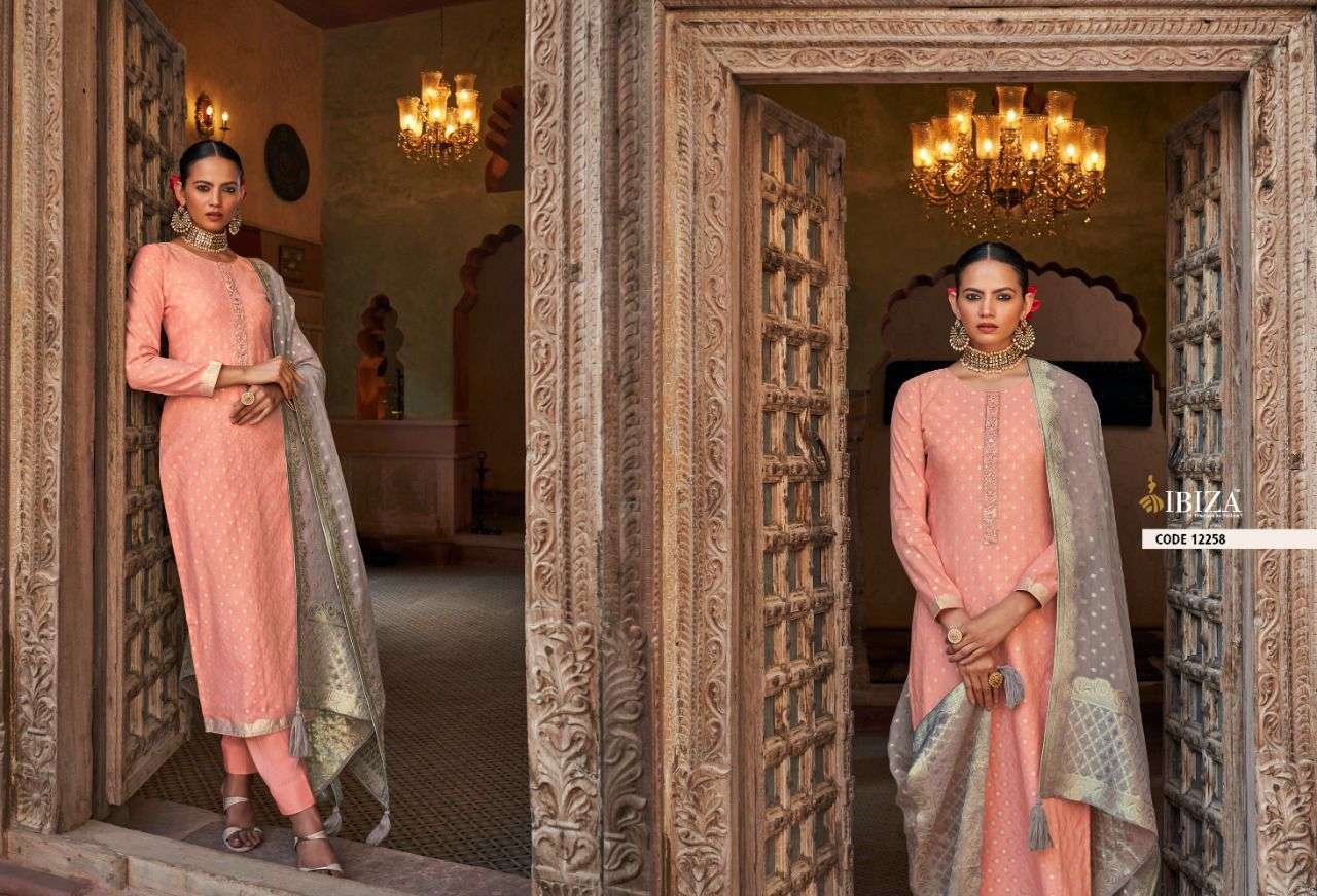 NILOOFAR BY IBIZA 12257 TO 12264 SERIES BEAUTIFUL SUITS COLORFUL STYLISH FANCY CASUAL WEAR & ETHNIC WEAR SILK JACQUARD DRESSES AT WHOLESALE PRICE