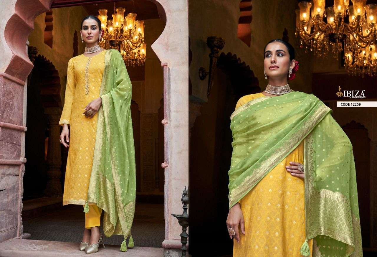 NILOOFAR BY IBIZA 12257 TO 12264 SERIES BEAUTIFUL SUITS COLORFUL STYLISH FANCY CASUAL WEAR & ETHNIC WEAR SILK JACQUARD DRESSES AT WHOLESALE PRICE