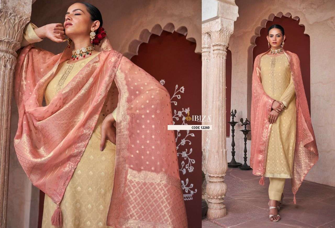 NILOOFAR BY IBIZA 12257 TO 12264 SERIES BEAUTIFUL SUITS COLORFUL STYLISH FANCY CASUAL WEAR & ETHNIC WEAR SILK JACQUARD DRESSES AT WHOLESALE PRICE