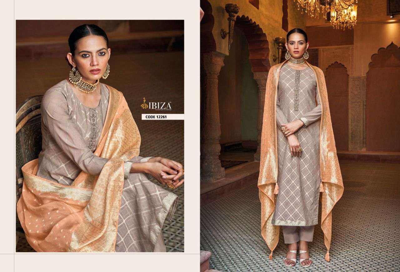 NILOOFAR BY IBIZA 12257 TO 12264 SERIES BEAUTIFUL SUITS COLORFUL STYLISH FANCY CASUAL WEAR & ETHNIC WEAR SILK JACQUARD DRESSES AT WHOLESALE PRICE