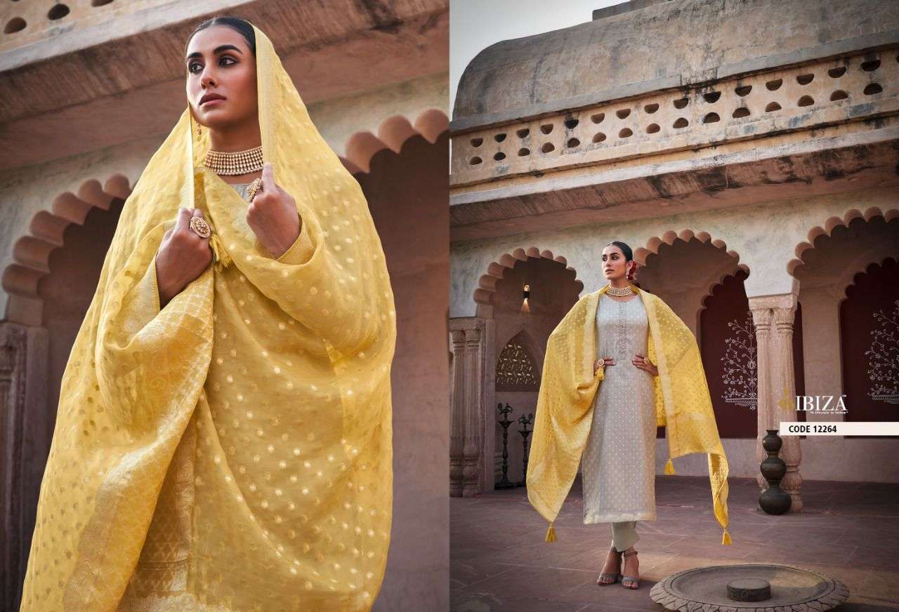 NILOOFAR BY IBIZA 12257 TO 12264 SERIES BEAUTIFUL SUITS COLORFUL STYLISH FANCY CASUAL WEAR & ETHNIC WEAR SILK JACQUARD DRESSES AT WHOLESALE PRICE