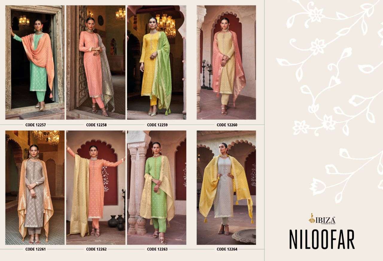 NILOOFAR BY IBIZA 12257 TO 12264 SERIES BEAUTIFUL SUITS COLORFUL STYLISH FANCY CASUAL WEAR & ETHNIC WEAR SILK JACQUARD DRESSES AT WHOLESALE PRICE