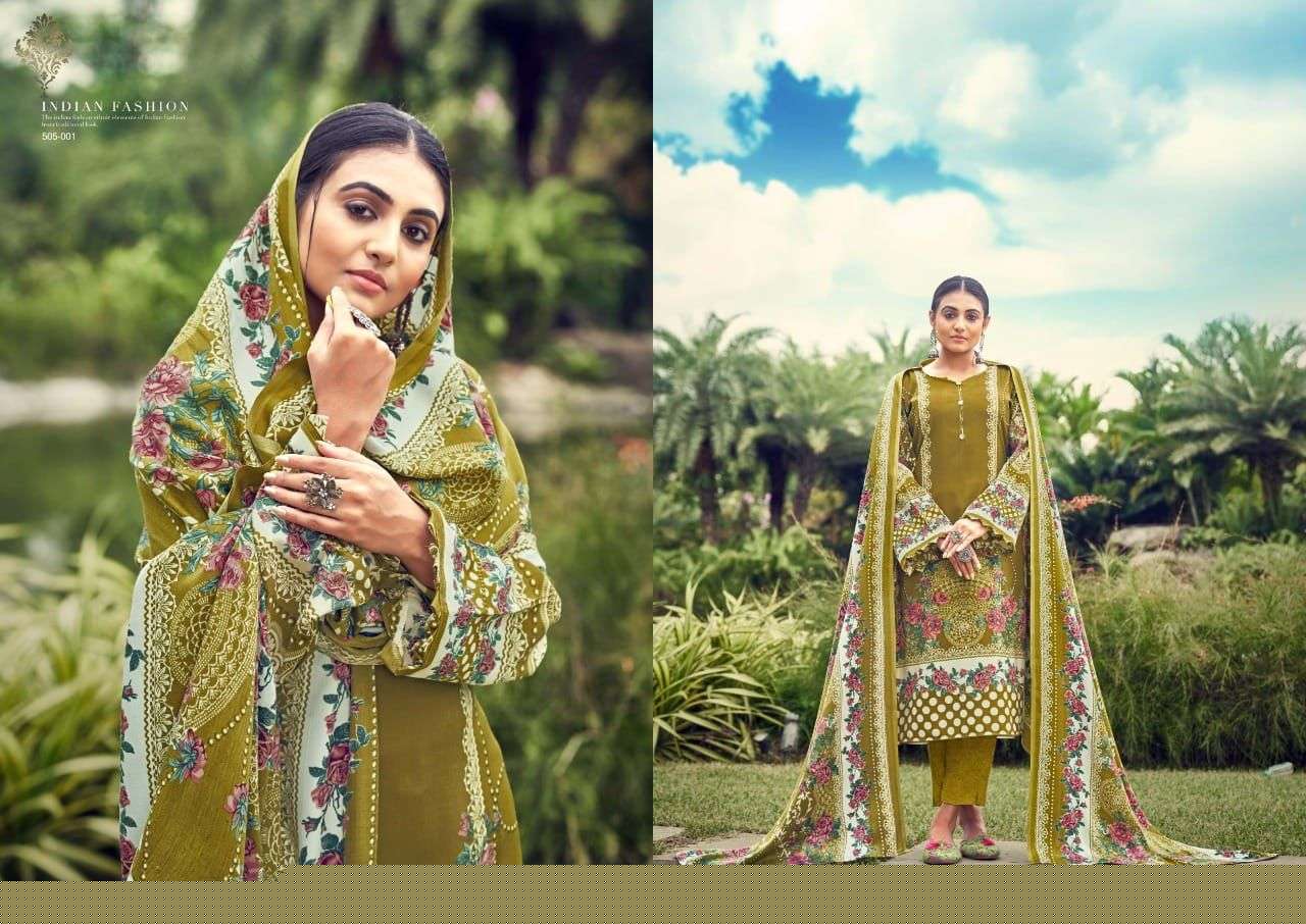 NUSRAT BY ADEEVA TRENDZ 505-001 TO 505-010 SERIES BEAUTIFUL SUITS COLORFUL STYLISH FANCY CASUAL WEAR & ETHNIC WEAR PASHMINA PRINT DRESSES AT WHOLESALE PRICE