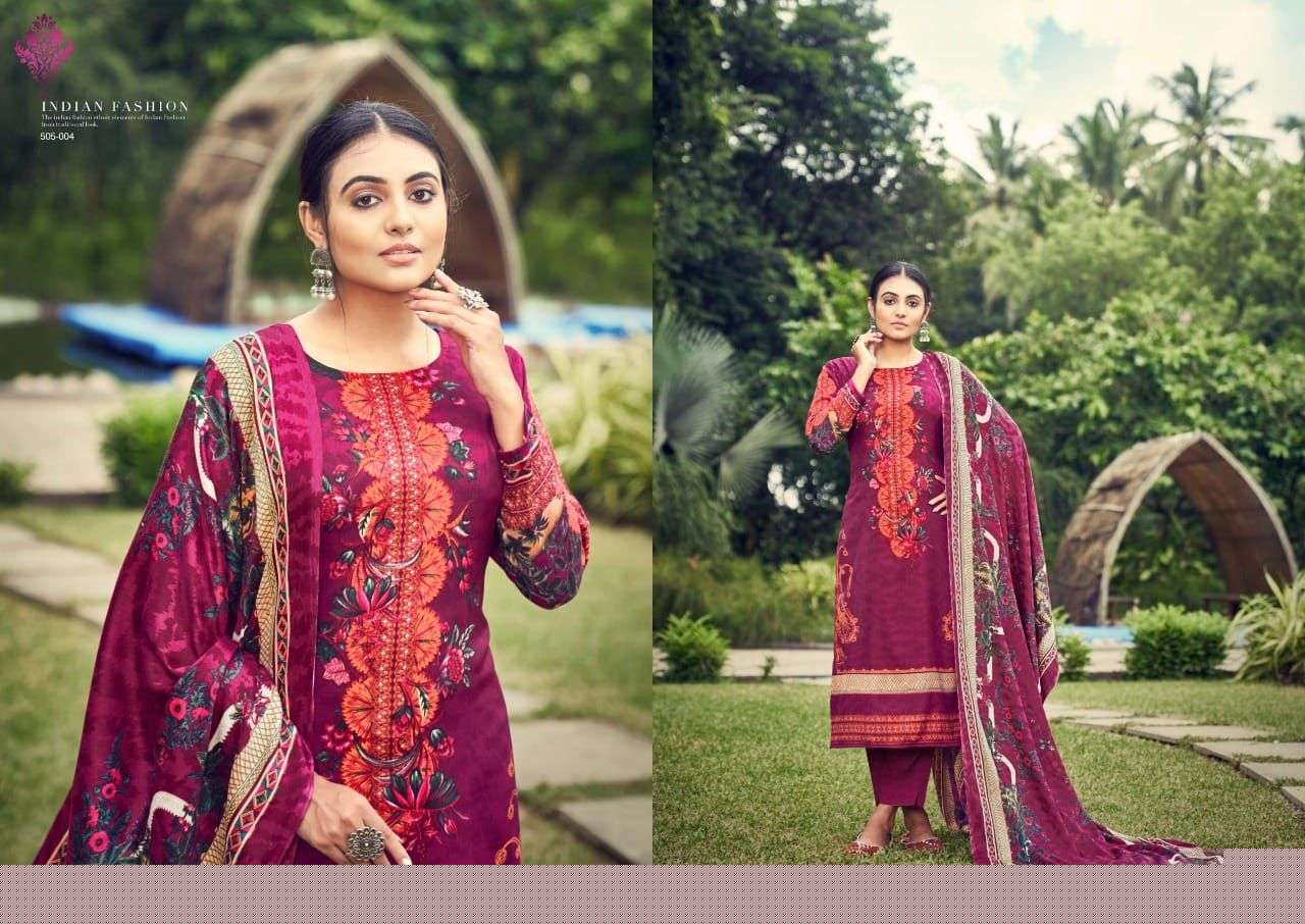 NUSRAT BY ADEEVA TRENDZ 505-001 TO 505-010 SERIES BEAUTIFUL SUITS COLORFUL STYLISH FANCY CASUAL WEAR & ETHNIC WEAR PASHMINA PRINT DRESSES AT WHOLESALE PRICE