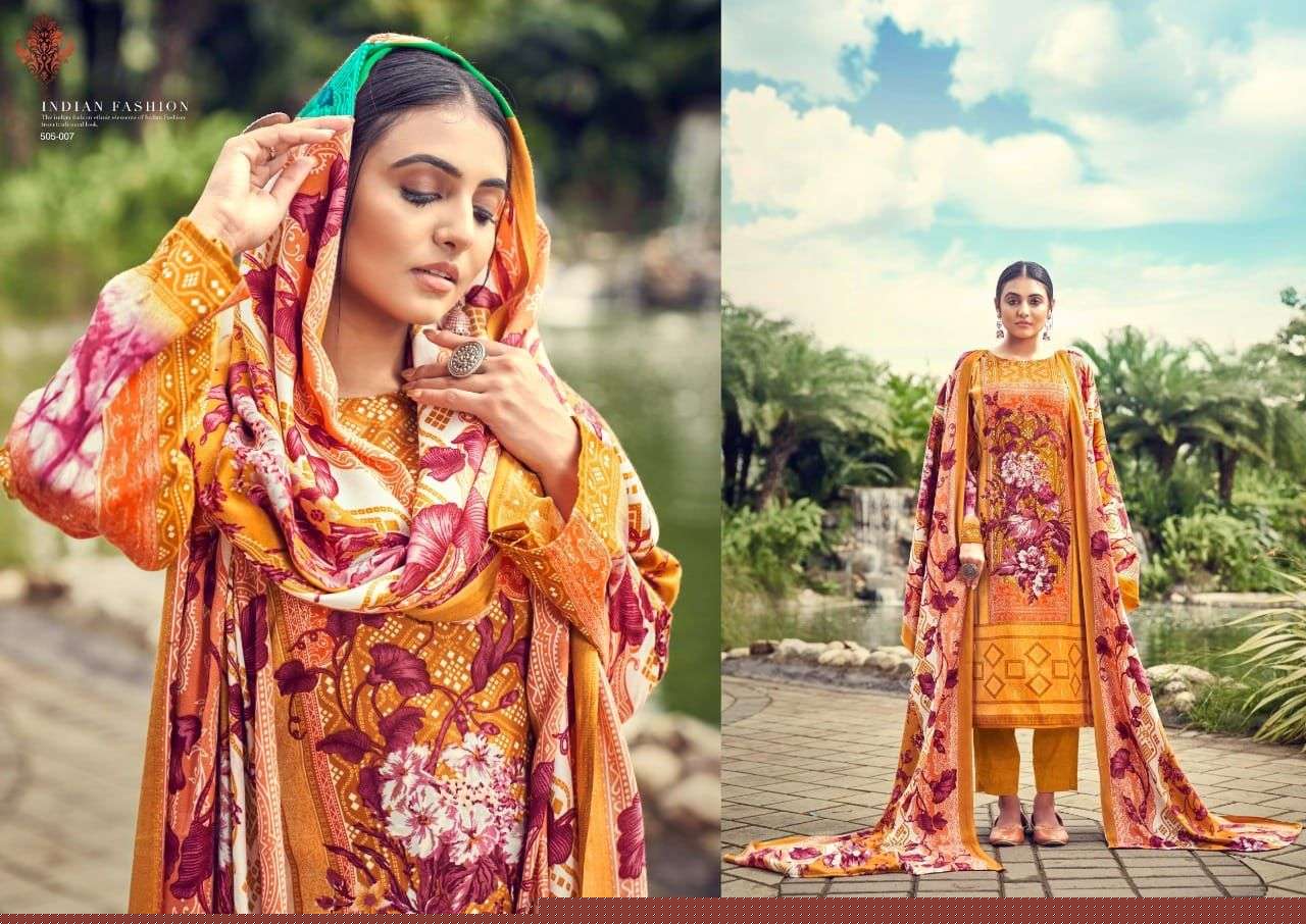 NUSRAT BY ADEEVA TRENDZ 505-001 TO 505-010 SERIES BEAUTIFUL SUITS COLORFUL STYLISH FANCY CASUAL WEAR & ETHNIC WEAR PASHMINA PRINT DRESSES AT WHOLESALE PRICE