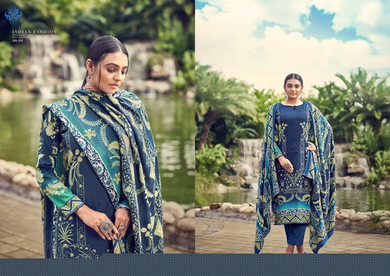 NUSRAT BY ADEEVA TRENDZ 505-001 TO 505-010 SERIES BEAUTIFUL SUITS COLORFUL STYLISH FANCY CASUAL WEAR & ETHNIC WEAR PASHMINA PRINT DRESSES AT WHOLESALE PRICE