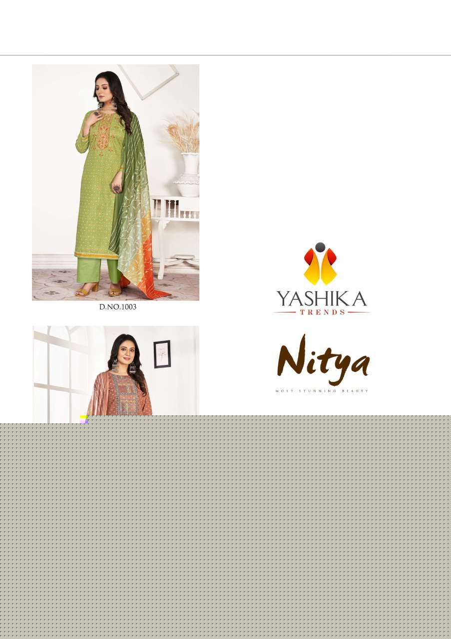 NITYA BY YASHIKA TRENDS 1001 TO 1006 SERIES BEAUTIFUL SUITS COLORFUL STYLISH FANCY CASUAL WEAR & ETHNIC WEAR HEAVY COTTON PRINT DRESSES AT WHOLESALE PRICE