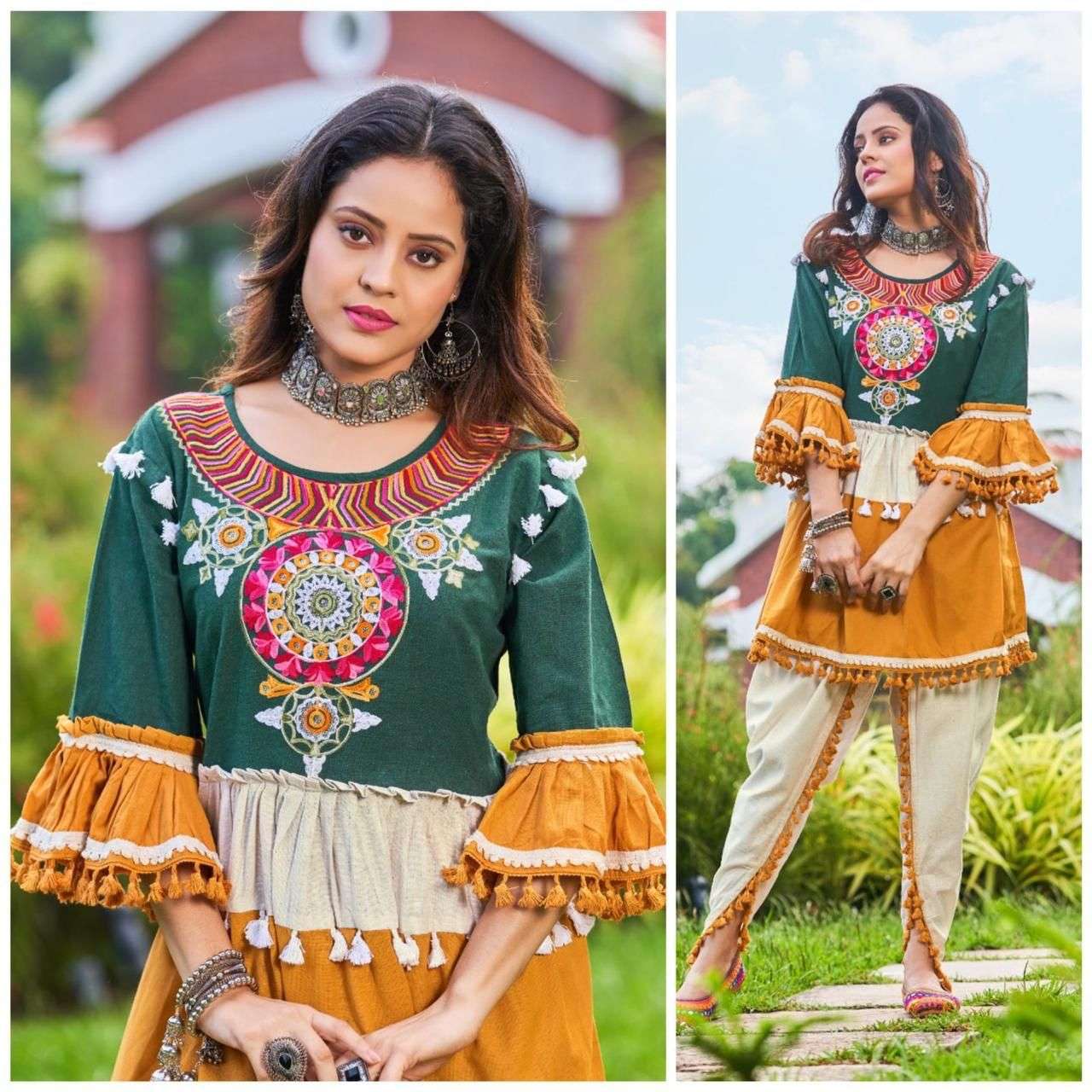 DHOLIDA VOL-2 BY KAAMIRI 01 TO 07 SERIES DESIGNER STYLISH FANCY COLORFUL BEAUTIFUL PARTY WEAR & ETHNIC WEAR COLLECTION PURE KAHDI COTTON TOP WITH BOTTOM AT WHOLESALE PRICE
