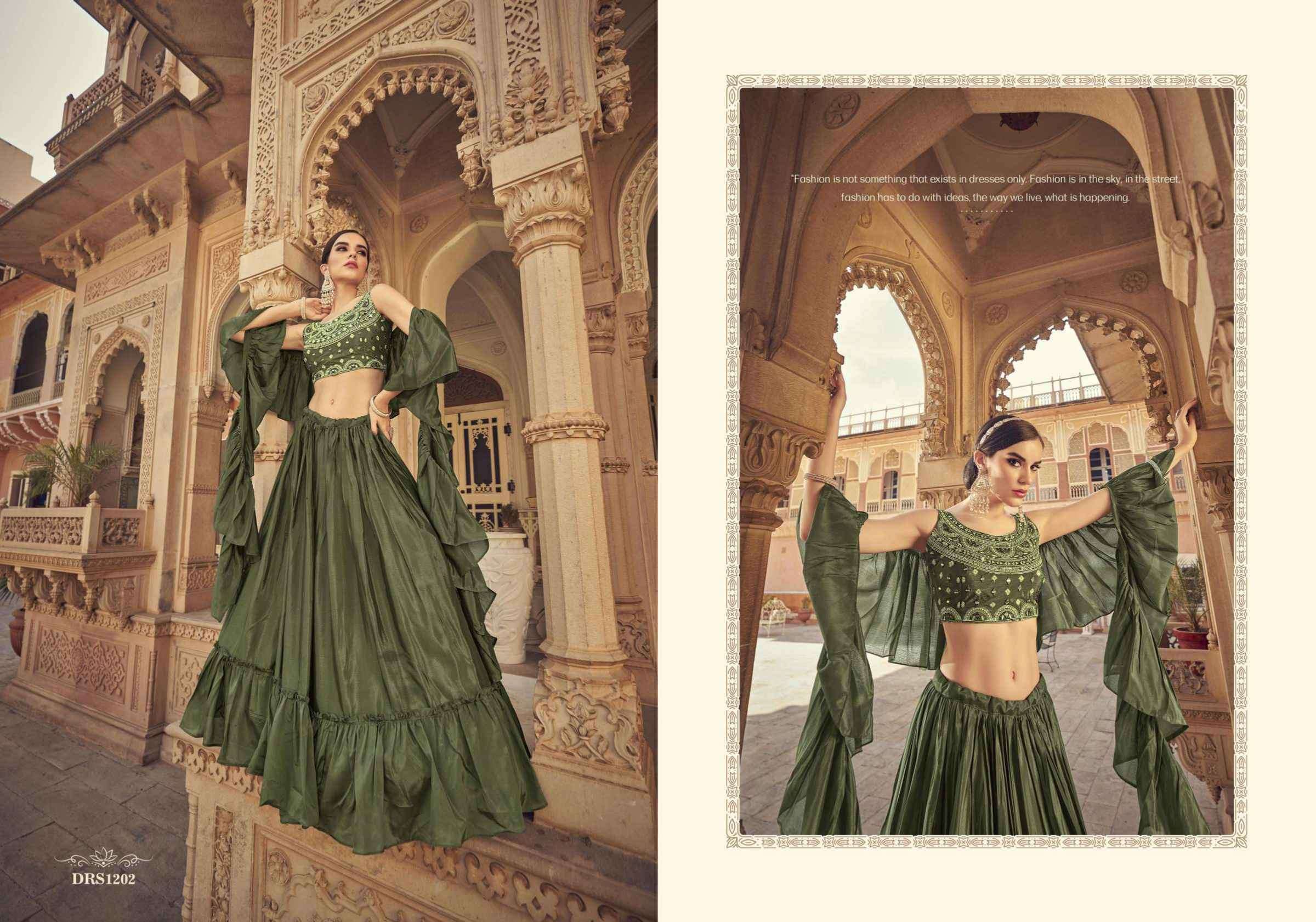 IRYA BY DRESSTIVE 1201 TO 1208 SERIES DESIGNER BEAUTIFUL NAVRATRI COLLECTION OCCASIONAL WEAR & PARTY WEAR CHINNON LEHENGAS AT WHOLESALE PRICE