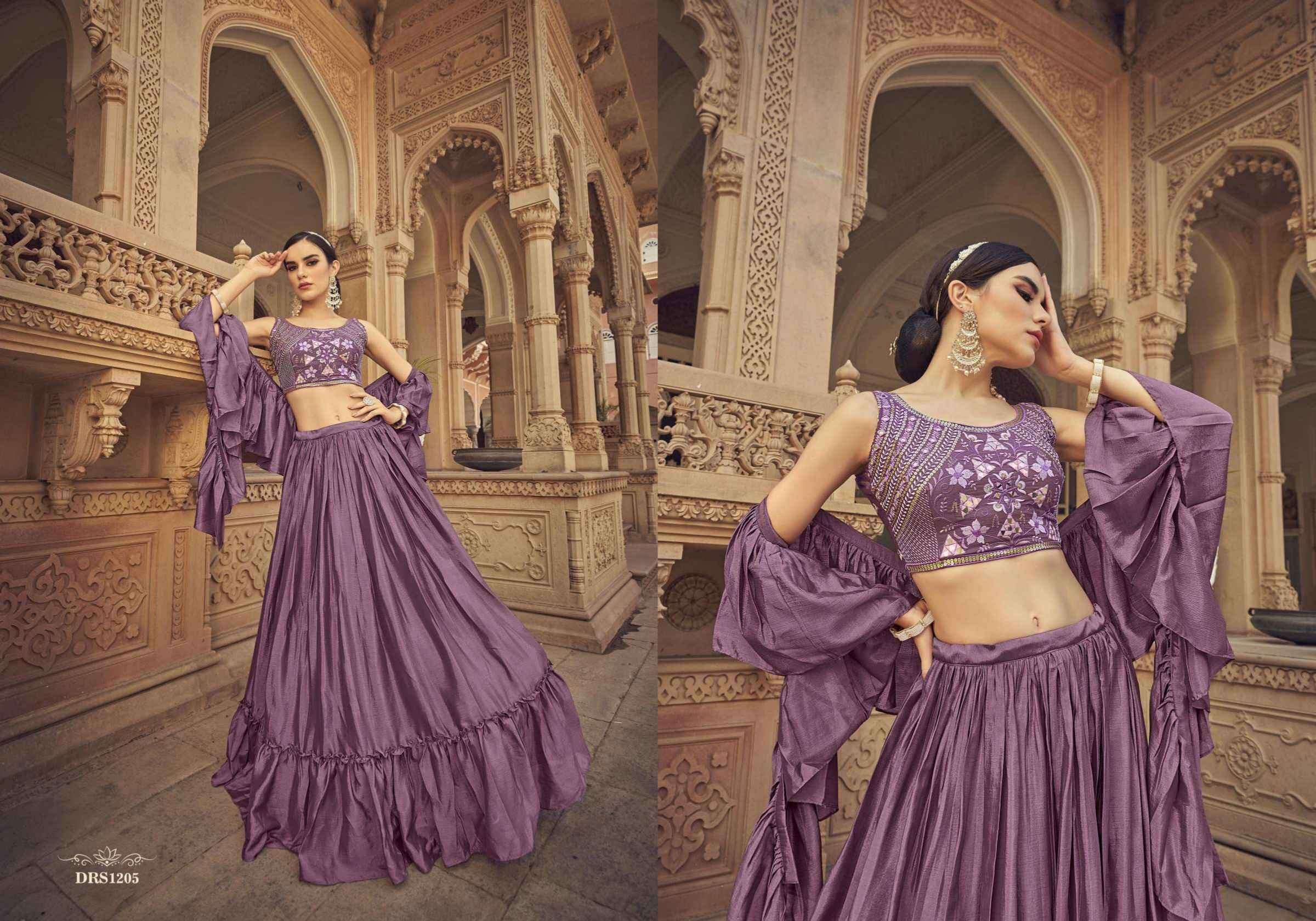 IRYA BY DRESSTIVE 1201 TO 1208 SERIES DESIGNER BEAUTIFUL NAVRATRI COLLECTION OCCASIONAL WEAR & PARTY WEAR CHINNON LEHENGAS AT WHOLESALE PRICE