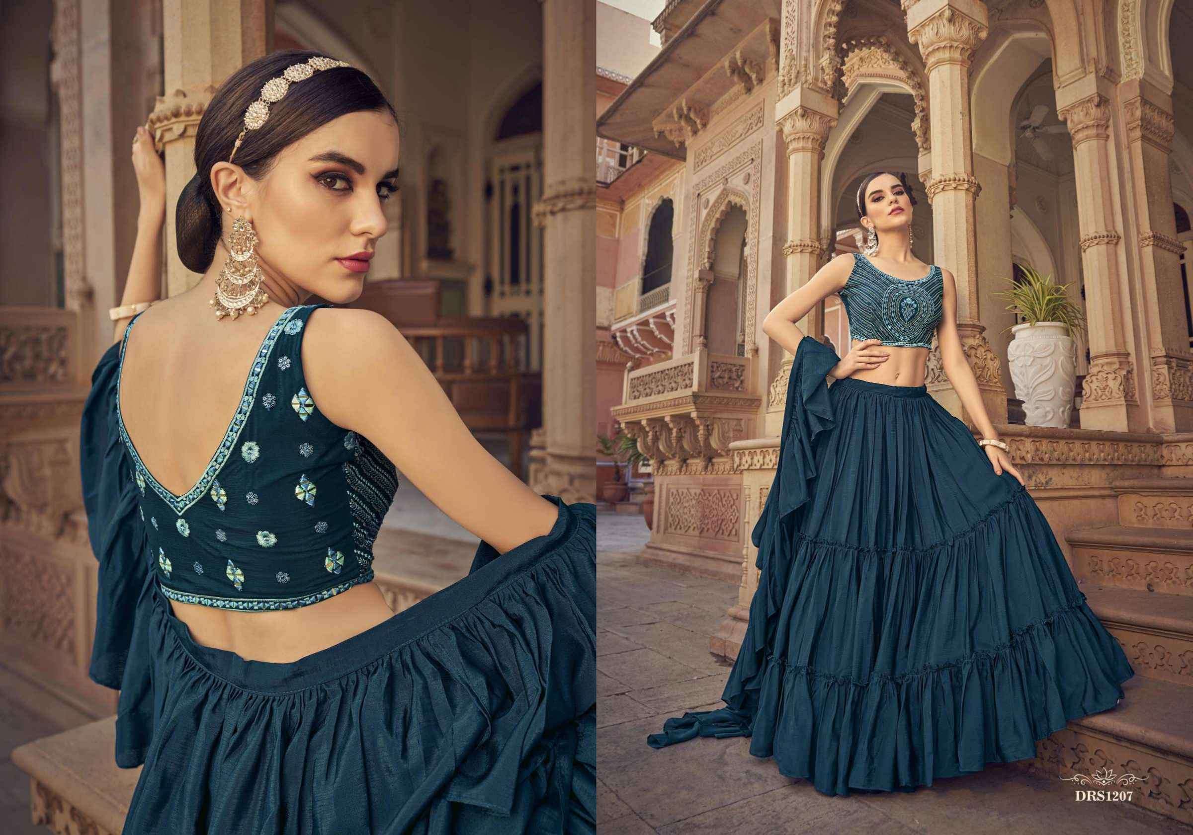 IRYA BY DRESSTIVE 1201 TO 1208 SERIES DESIGNER BEAUTIFUL NAVRATRI COLLECTION OCCASIONAL WEAR & PARTY WEAR CHINNON LEHENGAS AT WHOLESALE PRICE