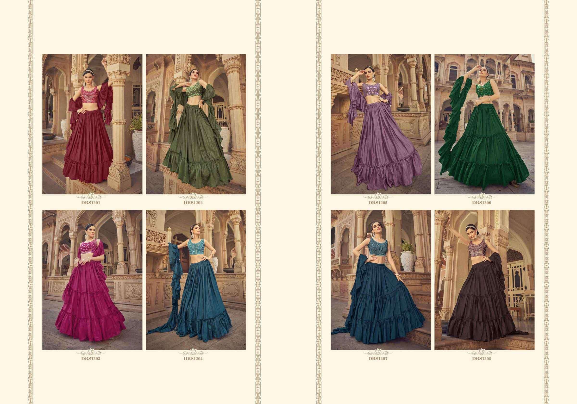 IRYA BY DRESSTIVE 1201 TO 1208 SERIES DESIGNER BEAUTIFUL NAVRATRI COLLECTION OCCASIONAL WEAR & PARTY WEAR CHINNON LEHENGAS AT WHOLESALE PRICE
