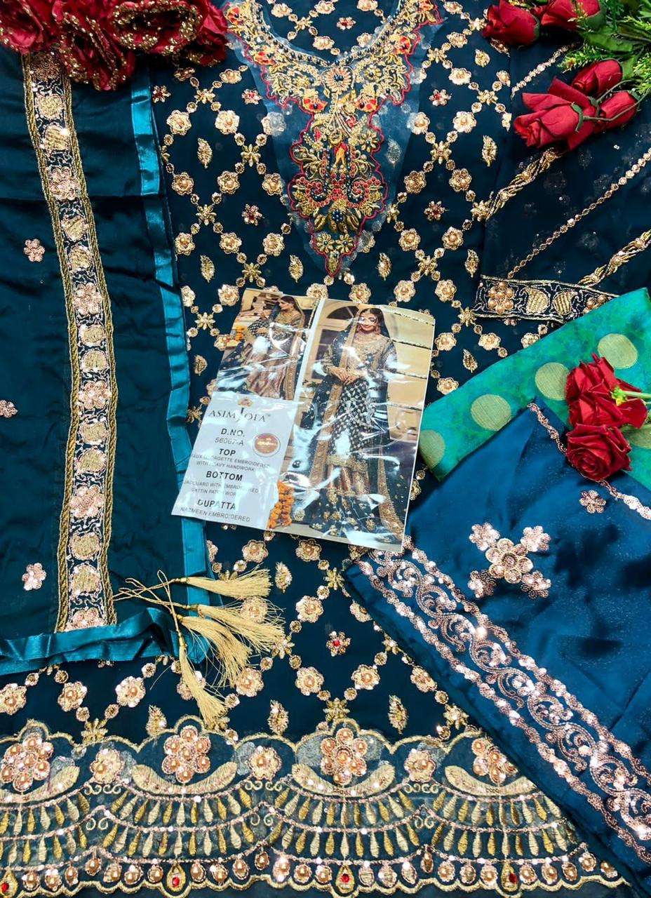 ASIM JOFA HIT DESIGN 56067 COLOURS BY ASIM JOFA 56067-A TO 56067-D SERIES BEAUTIFUL PAKISTANI SUITS STYLISH COLORFUL FANCY CASUAL WEAR & ETHNIC WEAR FAUX GEORGETTE EMBROIDERED DRESSES AT WHOLESALE PRICE