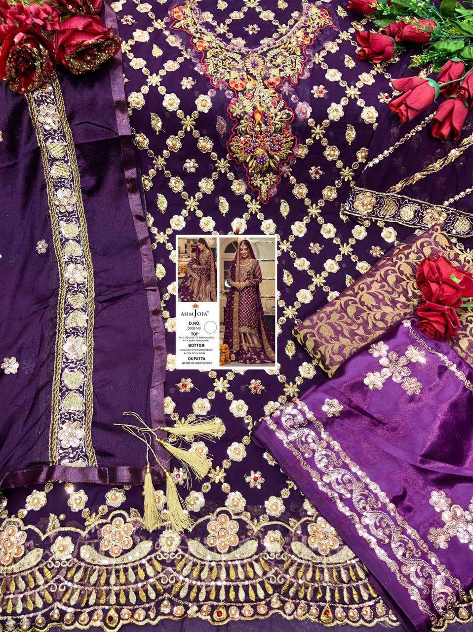 ASIM JOFA HIT DESIGN 56067 COLOURS BY ASIM JOFA 56067-A TO 56067-D SERIES BEAUTIFUL PAKISTANI SUITS STYLISH COLORFUL FANCY CASUAL WEAR & ETHNIC WEAR FAUX GEORGETTE EMBROIDERED DRESSES AT WHOLESALE PRICE