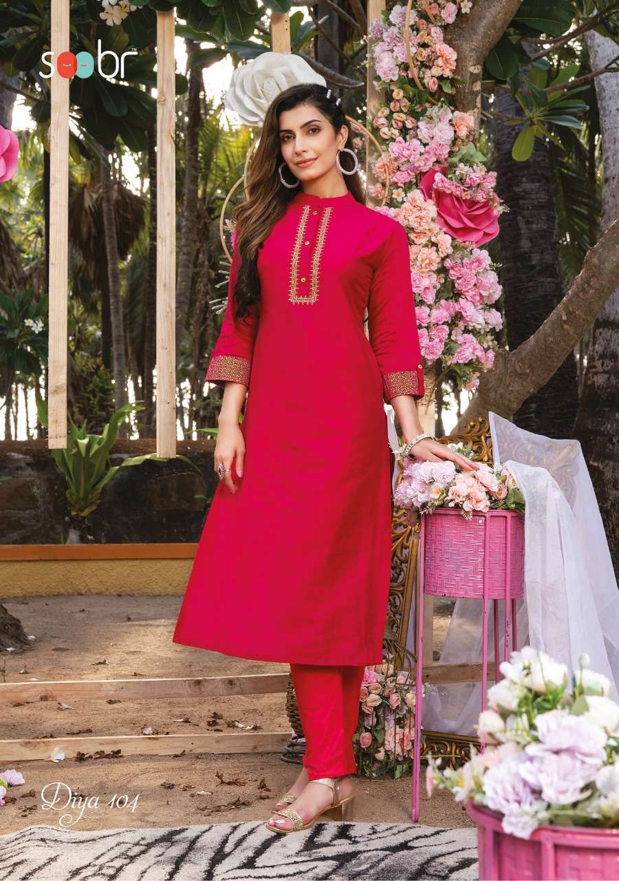 DIYA BY SOOBR 101 TO 106 SERIES DESIGNER STYLISH FANCY COLORFUL BEAUTIFUL PARTY WEAR & ETHNIC WEAR COLLECTION BANARASI SILK KURTIS AT WHOLESALE PRICE