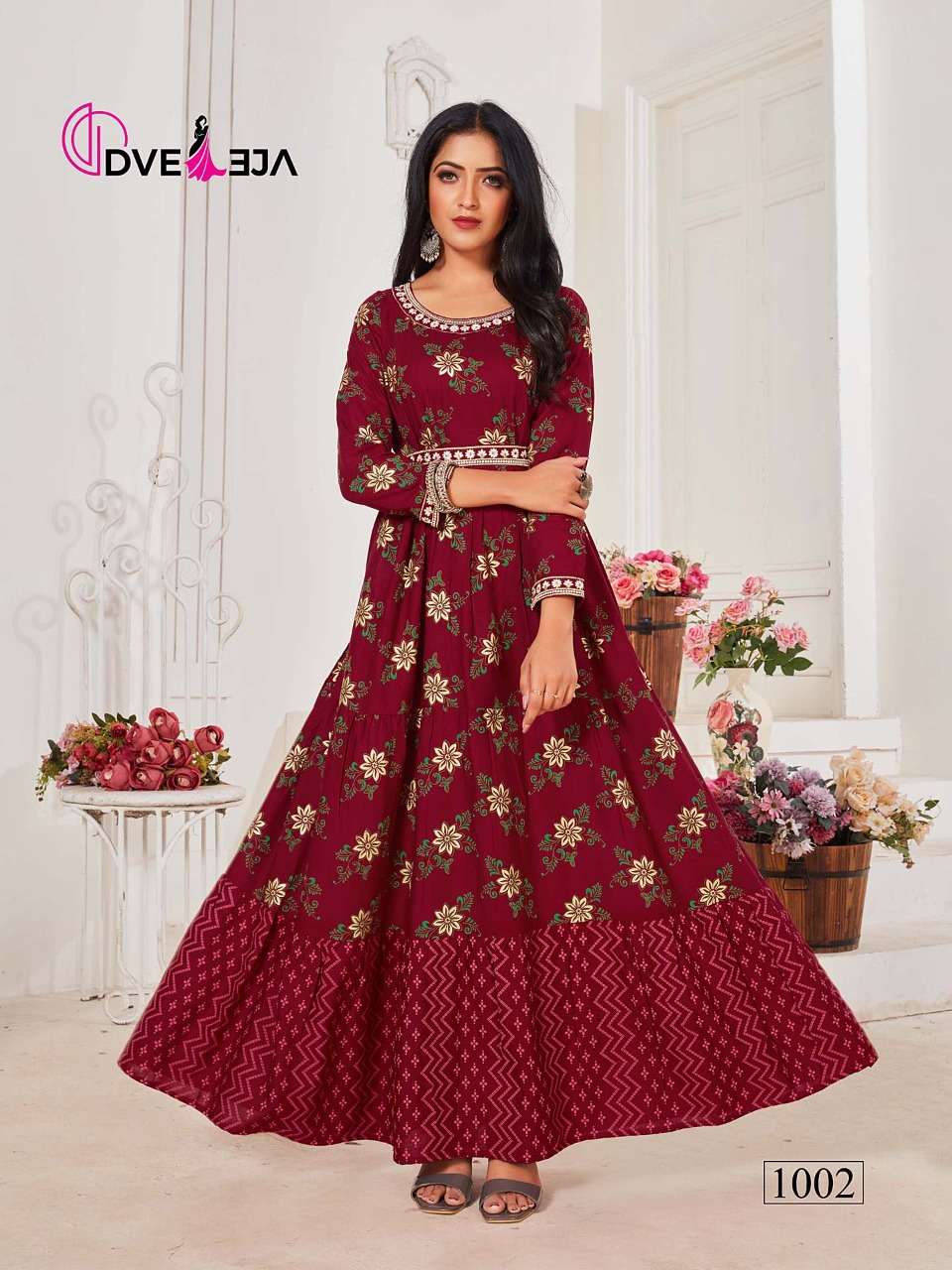 SHEILA BY DVEEJA 1001 TO 1006 SERIES BEAUTIFUL STYLISH FANCY COLORFUL CASUAL WEAR & ETHNIC WEAR HEAVY RAYON GOWNS AT WHOLESALE PRICE