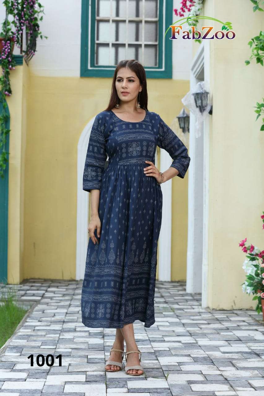 GOOMAR BY FAB ZOO 1001 TO 1007 SERIES DESIGNER STYLISH FANCY COLORFUL BEAUTIFUL PARTY WEAR & ETHNIC WEAR COLLECTION PURE RAYON KURTIS AT WHOLESALE PRICE