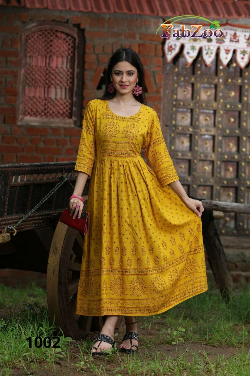GOOMAR BY FAB ZOO 1001 TO 1007 SERIES DESIGNER STYLISH FANCY COLORFUL BEAUTIFUL PARTY WEAR & ETHNIC WEAR COLLECTION PURE RAYON KURTIS AT WHOLESALE PRICE