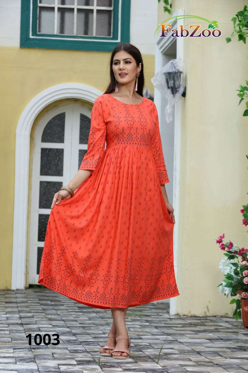GOOMAR BY FAB ZOO 1001 TO 1007 SERIES DESIGNER STYLISH FANCY COLORFUL BEAUTIFUL PARTY WEAR & ETHNIC WEAR COLLECTION PURE RAYON KURTIS AT WHOLESALE PRICE