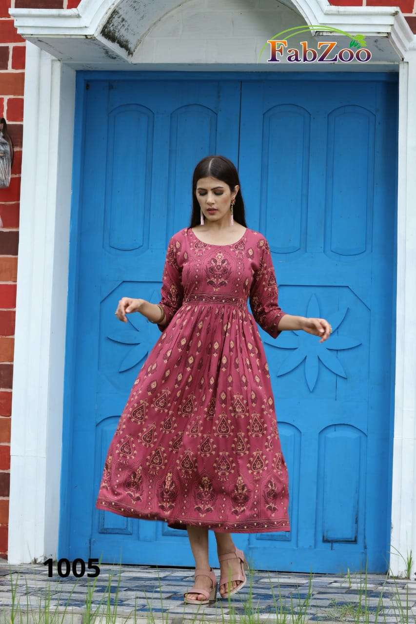 GOOMAR BY FAB ZOO 1001 TO 1007 SERIES DESIGNER STYLISH FANCY COLORFUL BEAUTIFUL PARTY WEAR & ETHNIC WEAR COLLECTION PURE RAYON KURTIS AT WHOLESALE PRICE