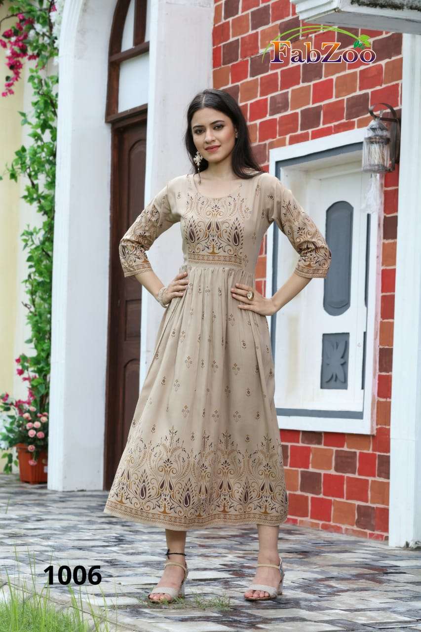 GOOMAR BY FAB ZOO 1001 TO 1007 SERIES DESIGNER STYLISH FANCY COLORFUL BEAUTIFUL PARTY WEAR & ETHNIC WEAR COLLECTION PURE RAYON KURTIS AT WHOLESALE PRICE