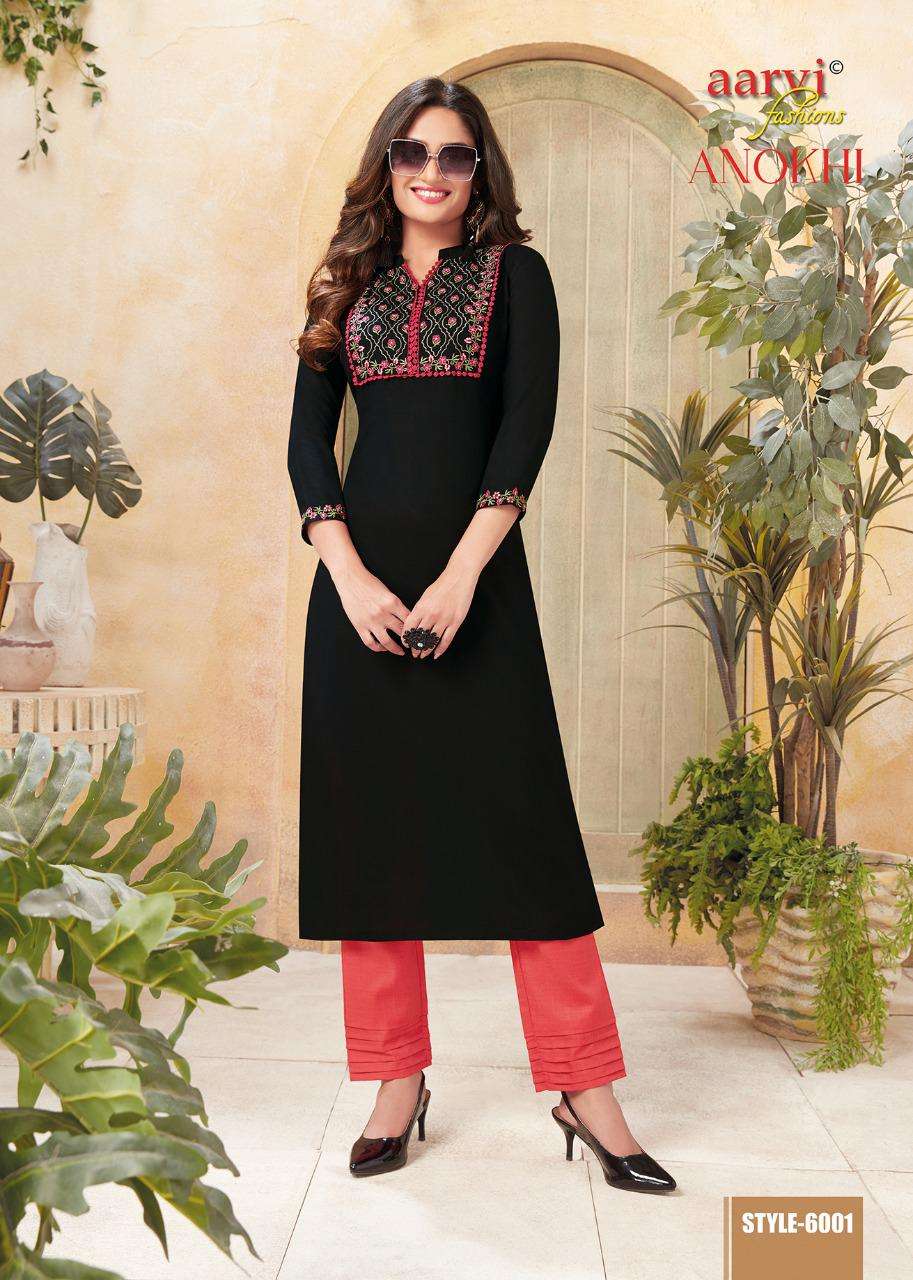ANOKHI VOL-1 BY AARVI FASHION 6001 TO 6006 SERIES DESIGNER STYLISH FANCY COLORFUL BEAUTIFUL PARTY WEAR & ETHNIC WEAR COLLECTION SILK COTTON KURTIS AT WHOLESALE PRICE