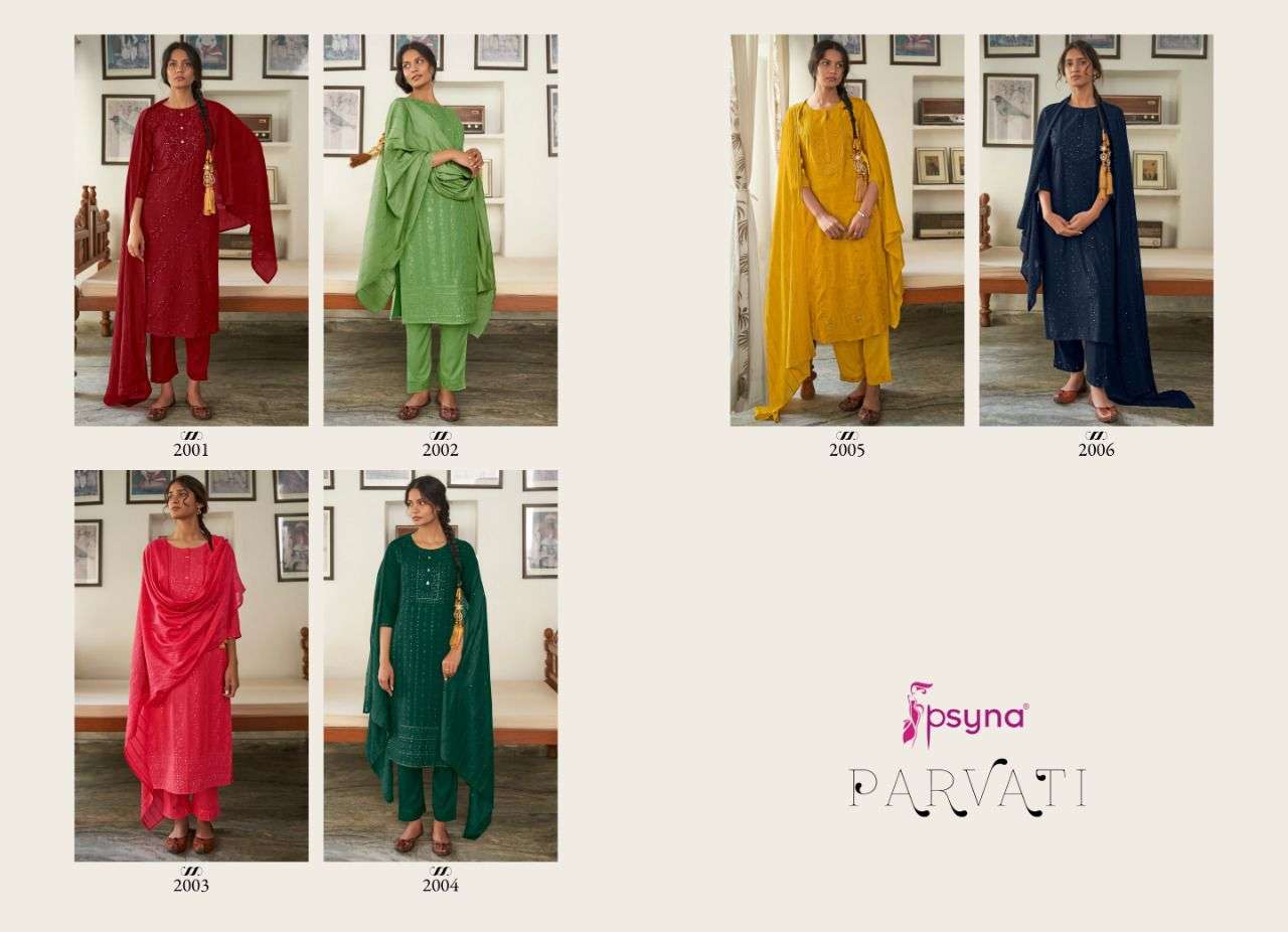 PARVATI VOL-2 BY PSYNA 2001 TO 2006 SERIES BEAUTIFUL SUITS COLORFUL STYLISH FANCY CASUAL WEAR & ETHNIC WEAR RAYON DRESSES AT WHOLESALE PRICE