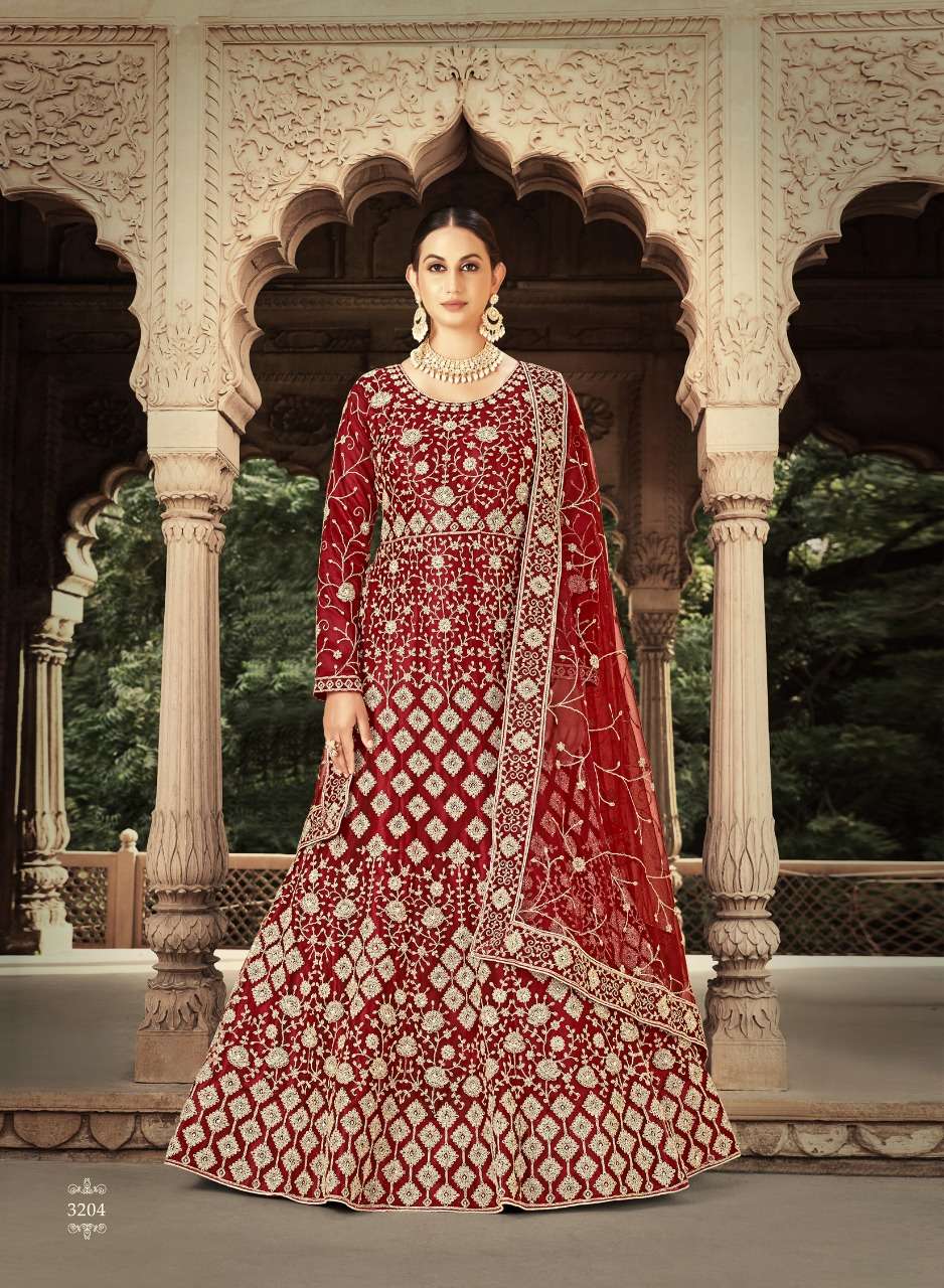 HOOR BY BELA FASHION 3204 TO 3210 SERIES BEAUTIFUL ANARKALI SUITS COLORFUL STYLISH FANCY CASUAL WEAR & ETHNIC WEAR HEAVY NET DRESSES AT WHOLESALE PRICE
