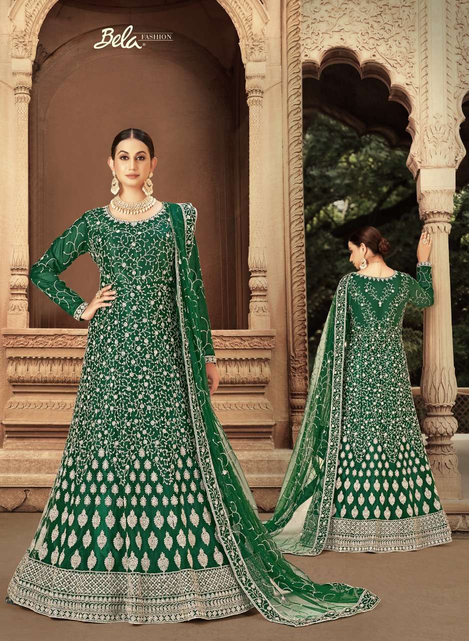 HOOR BY BELA FASHION 3204 TO 3210 SERIES BEAUTIFUL ANARKALI SUITS COLORFUL STYLISH FANCY CASUAL WEAR & ETHNIC WEAR HEAVY NET DRESSES AT WHOLESALE PRICE
