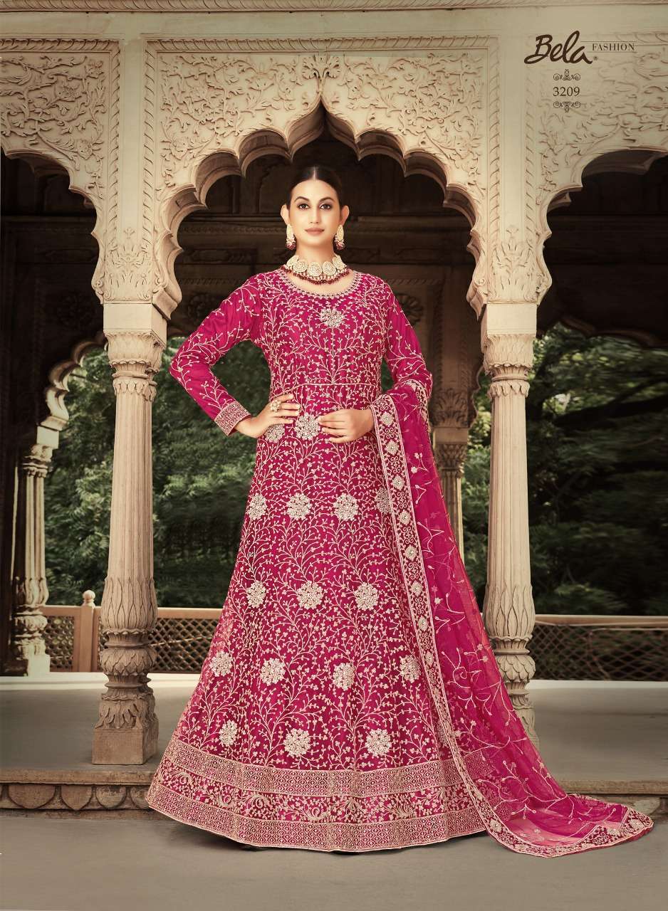 HOOR BY BELA FASHION 3204 TO 3210 SERIES BEAUTIFUL ANARKALI SUITS COLORFUL STYLISH FANCY CASUAL WEAR & ETHNIC WEAR HEAVY NET DRESSES AT WHOLESALE PRICE