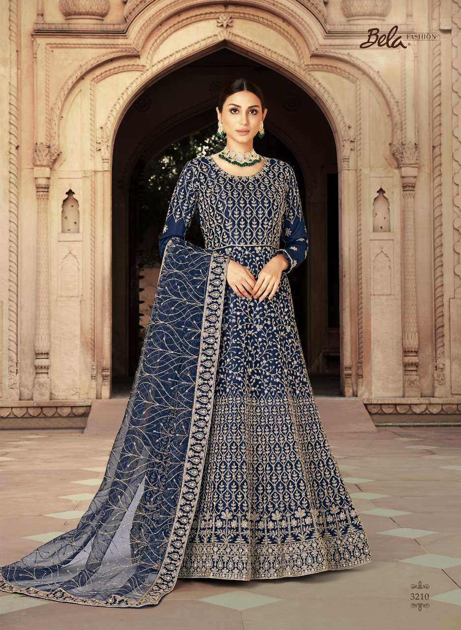 HOOR BY BELA FASHION 3204 TO 3210 SERIES BEAUTIFUL ANARKALI SUITS COLORFUL STYLISH FANCY CASUAL WEAR & ETHNIC WEAR HEAVY NET DRESSES AT WHOLESALE PRICE