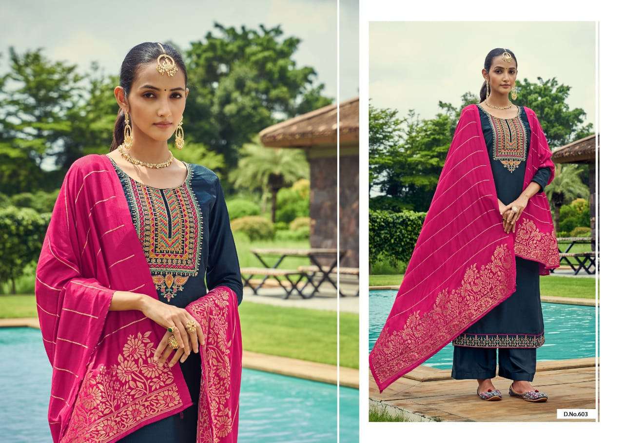 SONEE BY CHERRY 601 TO 604 SERIES BEAUTIFUL SUITS COLORFUL STYLISH FANCY CASUAL WEAR & ETHNIC WEAR PURE SILK DRESSES AT WHOLESALE PRICE