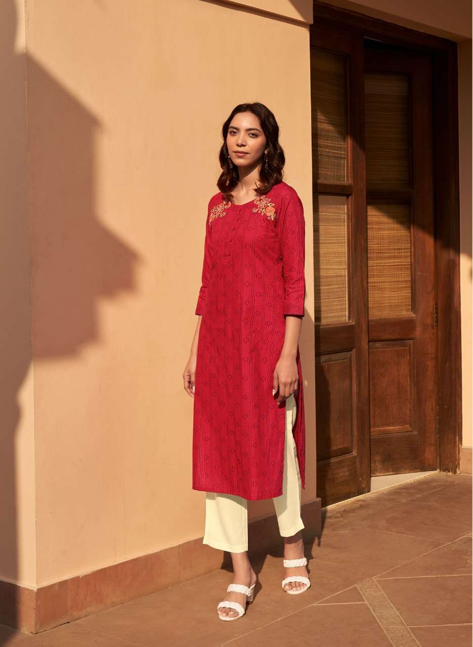 BASIL VOL-4 BY FOUR BUTTONS 1851 TO 1858 SERIES DESIGNER STYLISH FANCY COLORFUL BEAUTIFUL PARTY WEAR & ETHNIC WEAR COLLECTION PURE COTTON EMBROIDERY KURTIS AT WHOLESALE PRICE