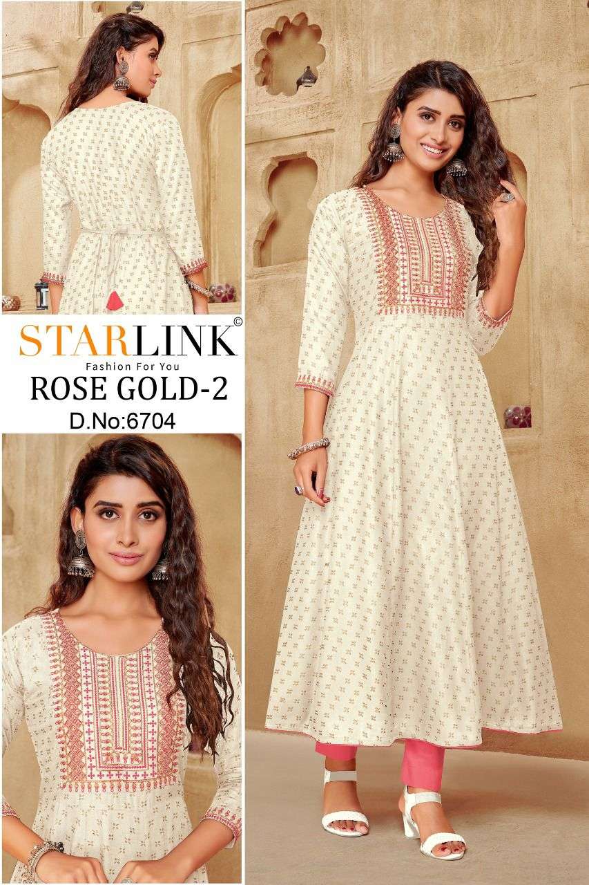 ROSE GOLD VOL-2 BY STARLINK 6701 TO 6710 SERIES DESIGNER STYLISH FANCY COLORFUL BEAUTIFUL PARTY WEAR & ETHNIC WEAR COLLECTION PURE RAYON KURTIS AT WHOLESALE PRICE
