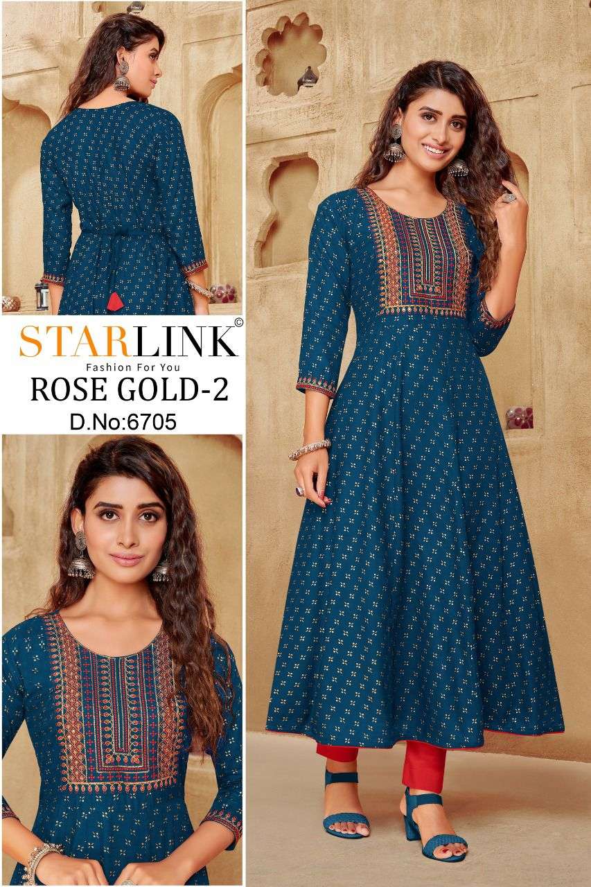 ROSE GOLD VOL-2 BY STARLINK 6701 TO 6710 SERIES DESIGNER STYLISH FANCY COLORFUL BEAUTIFUL PARTY WEAR & ETHNIC WEAR COLLECTION PURE RAYON KURTIS AT WHOLESALE PRICE