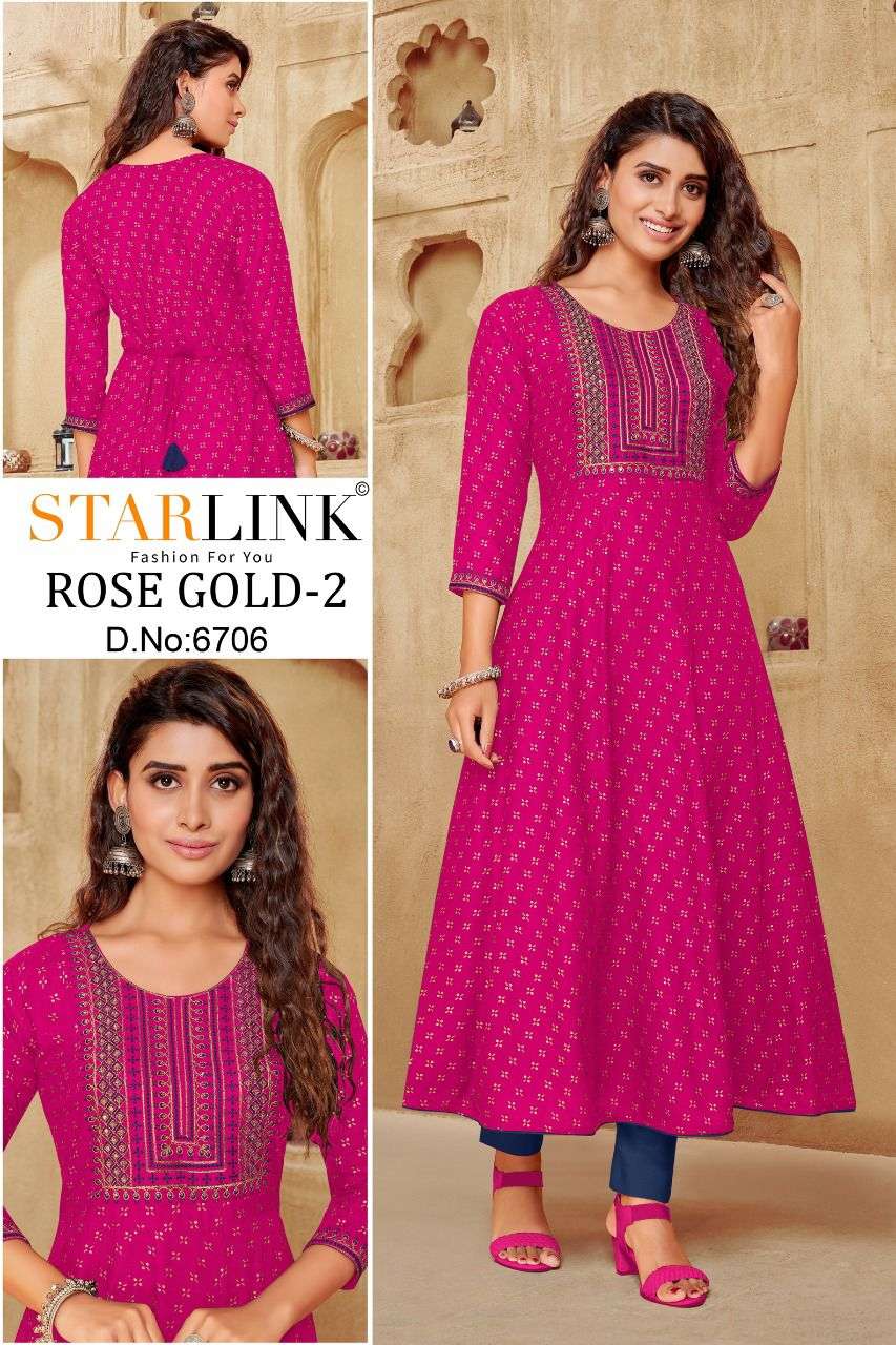 ROSE GOLD VOL-2 BY STARLINK 6701 TO 6710 SERIES DESIGNER STYLISH FANCY COLORFUL BEAUTIFUL PARTY WEAR & ETHNIC WEAR COLLECTION PURE RAYON KURTIS AT WHOLESALE PRICE