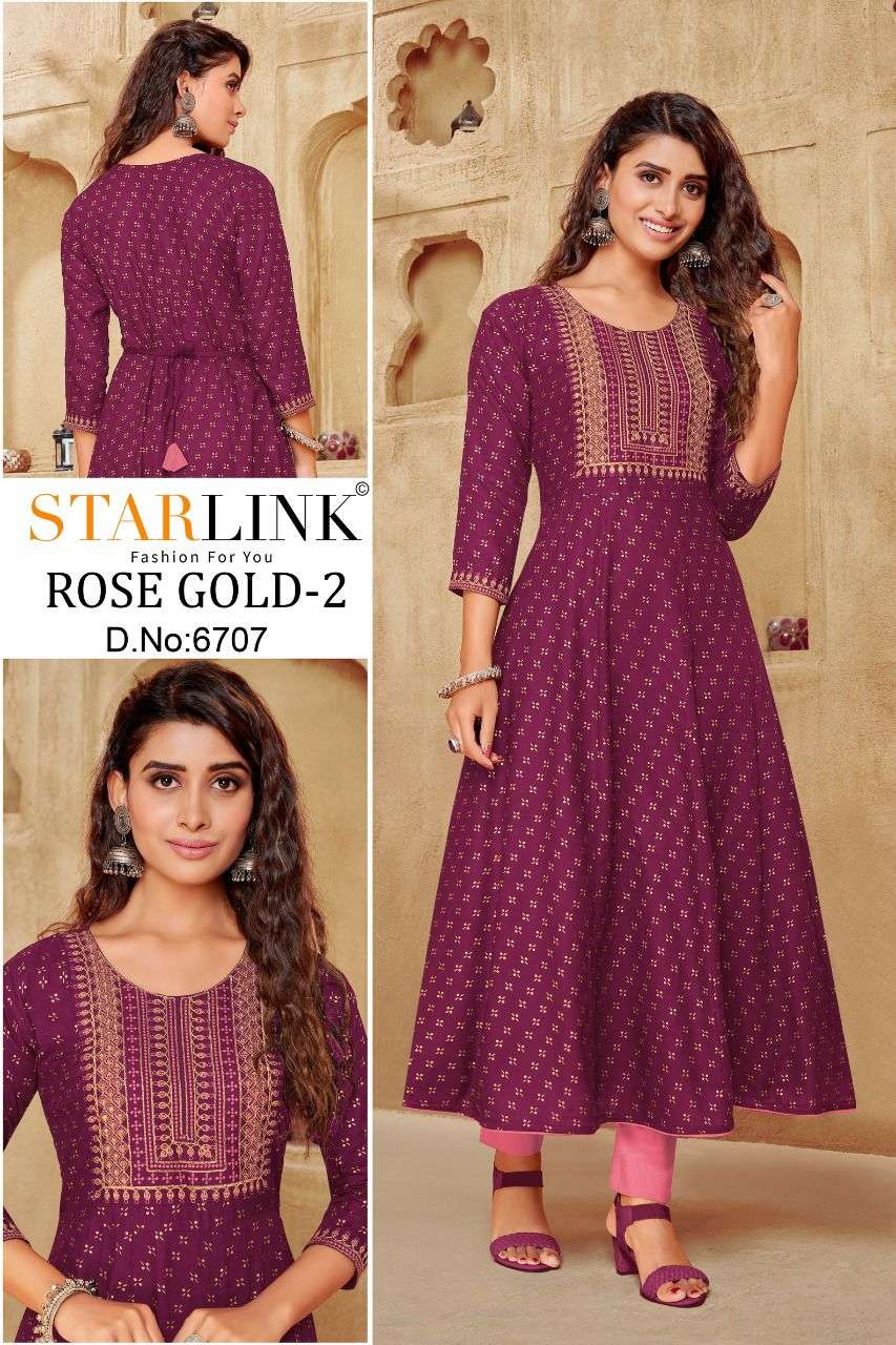 ROSE GOLD VOL-2 BY STARLINK 6701 TO 6710 SERIES DESIGNER STYLISH FANCY COLORFUL BEAUTIFUL PARTY WEAR & ETHNIC WEAR COLLECTION PURE RAYON KURTIS AT WHOLESALE PRICE