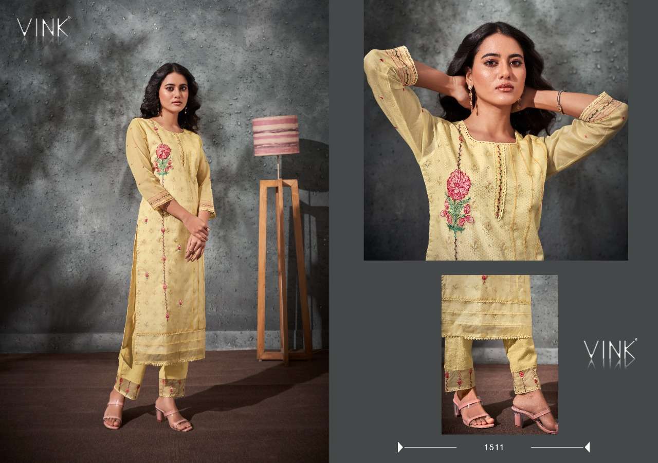 PLATINUM VOL-4 BY VINK 1511 TO 1516 SERIES DESIGNER STYLISH FANCY COLORFUL BEAUTIFUL PARTY WEAR & ETHNIC WEAR COLLECTION PURE ORGANZA KURTIS WITH BOTTOM AT WHOLESALE PRICE