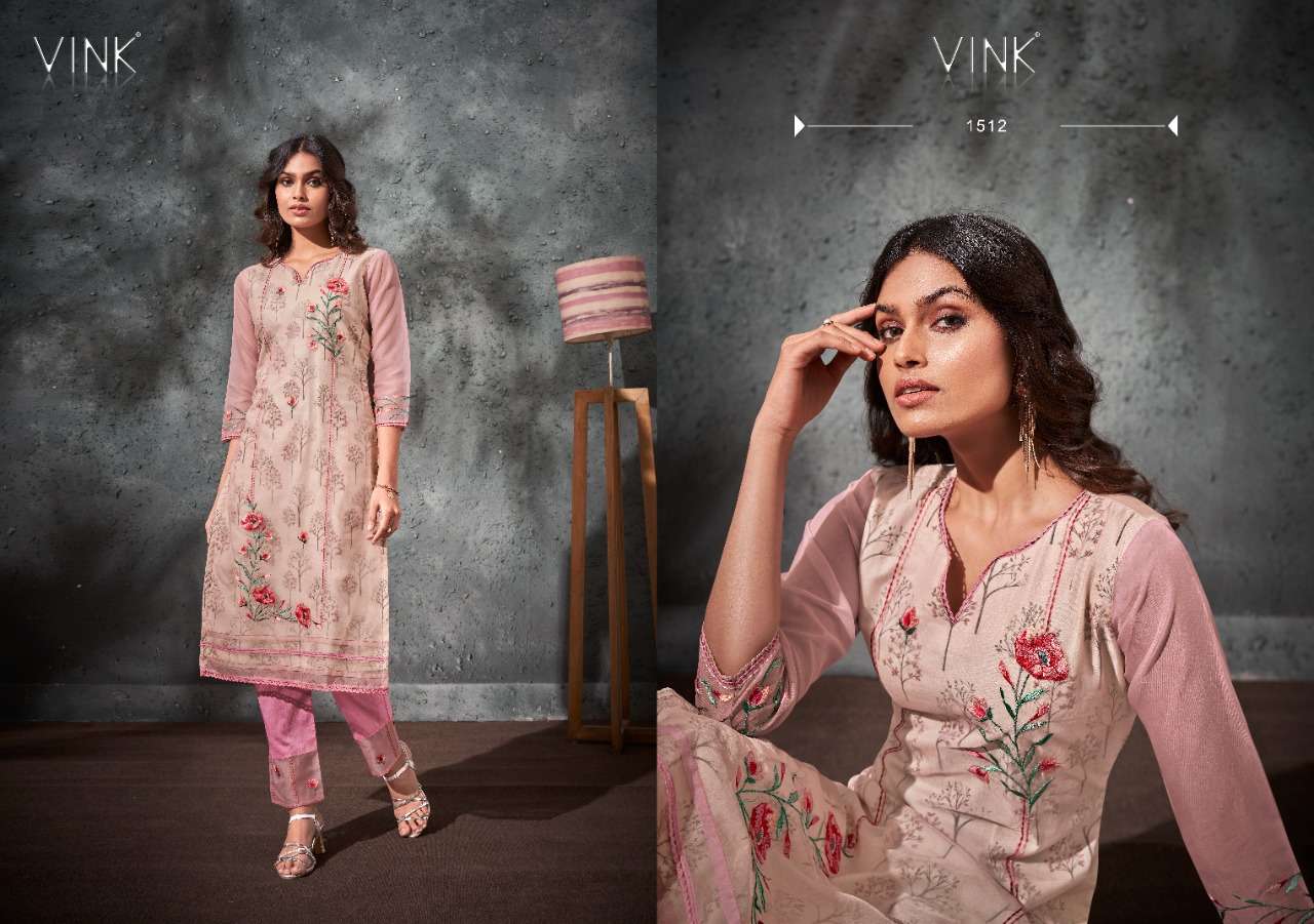 PLATINUM VOL-4 BY VINK 1511 TO 1516 SERIES DESIGNER STYLISH FANCY COLORFUL BEAUTIFUL PARTY WEAR & ETHNIC WEAR COLLECTION PURE ORGANZA KURTIS WITH BOTTOM AT WHOLESALE PRICE