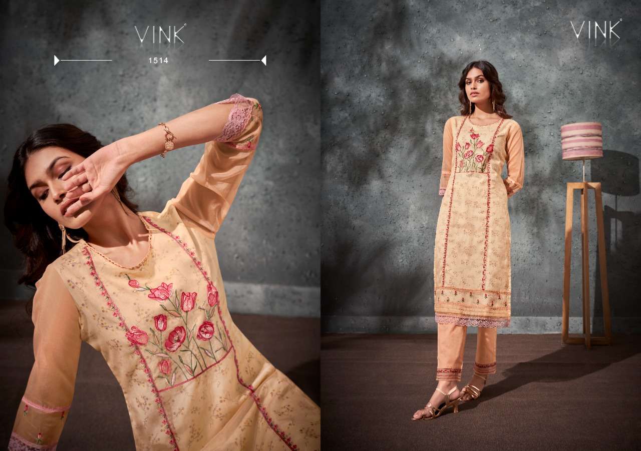 PLATINUM VOL-4 BY VINK 1511 TO 1516 SERIES DESIGNER STYLISH FANCY COLORFUL BEAUTIFUL PARTY WEAR & ETHNIC WEAR COLLECTION PURE ORGANZA KURTIS WITH BOTTOM AT WHOLESALE PRICE