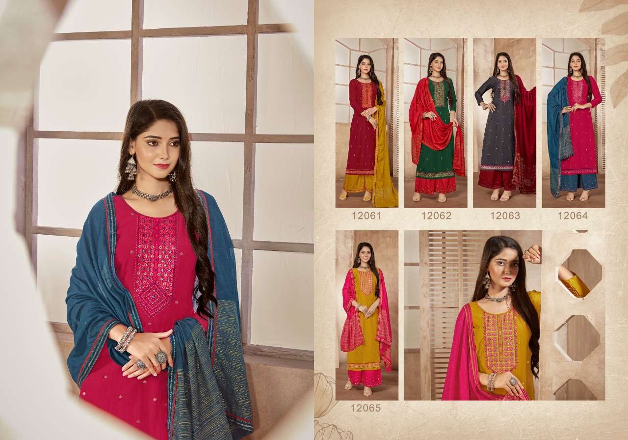 NAKHRALI BY PANCH RATNA 12061 TO 12065 SERIES BEAUTIFUL SUITS COLORFUL STYLISH FANCY CASUAL WEAR & ETHNIC WEAR HEAVY SILK DRESSES AT WHOLESALE PRICE