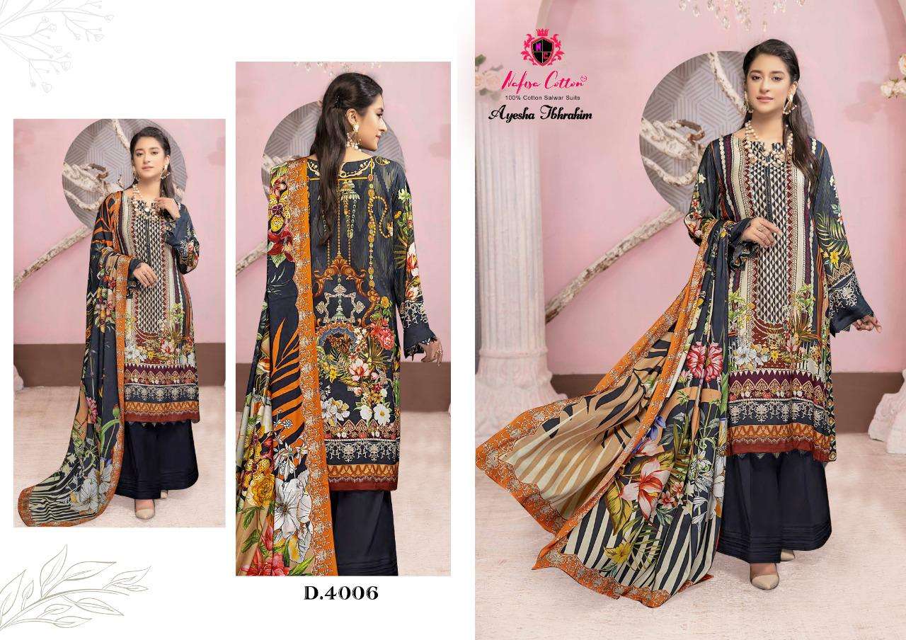 Ayesha Ibrahim Cotton Collection Vol-4 By Nafisa Cotton 4001 To 4006 Series Beautiful Suits Colorful Stylish Fancy Casual Wear & Ethnic Wear Cotton Print Dresses At Wholesale Price