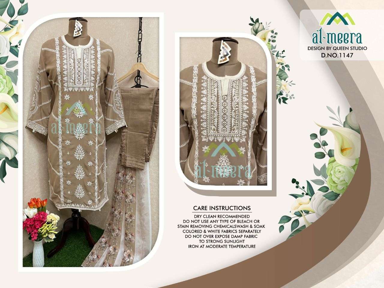 AL-MEERA HIT DESIGN 1147 COLOURS BY AL-MEERA 1147-A TO 1147-C SERIES BEAUTIFUL SUITS STYLISH COLORFUL FANCY CASUAL WEAR & ETHNIC WEAR FAUX GEORGETTE EMBROIDERED DRESSES AT WHOLESALE PRICE
