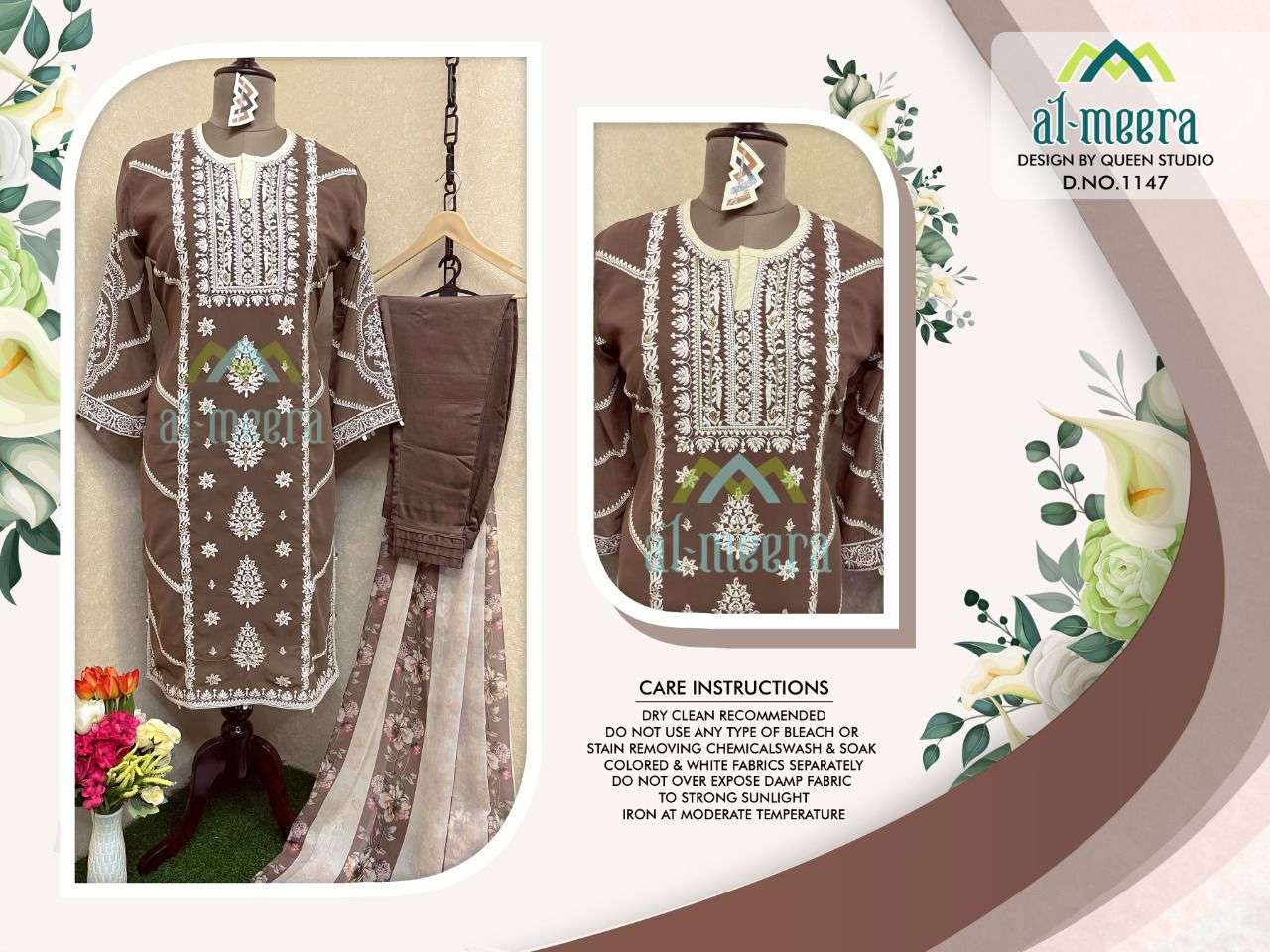 AL-MEERA HIT DESIGN 1147 COLOURS BY AL-MEERA 1147-A TO 1147-C SERIES BEAUTIFUL SUITS STYLISH COLORFUL FANCY CASUAL WEAR & ETHNIC WEAR FAUX GEORGETTE EMBROIDERED DRESSES AT WHOLESALE PRICE
