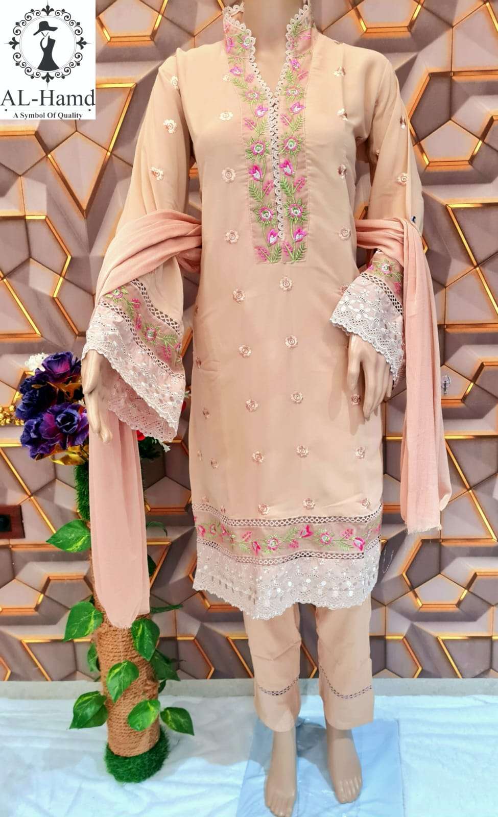 AL-HAMD HIT DESIGN 1108 COLOURS BY FASHID WHOLESALE 1108-A TO 1108-B SERIES BEAUTIFUL PAKISTANI SUITS COLORFUL STYLISH FANCY CASUAL WEAR & ETHNIC WEAR FAUX GEORGETTE EMBROIDERED DRESSES AT WHOLESALE PRICE