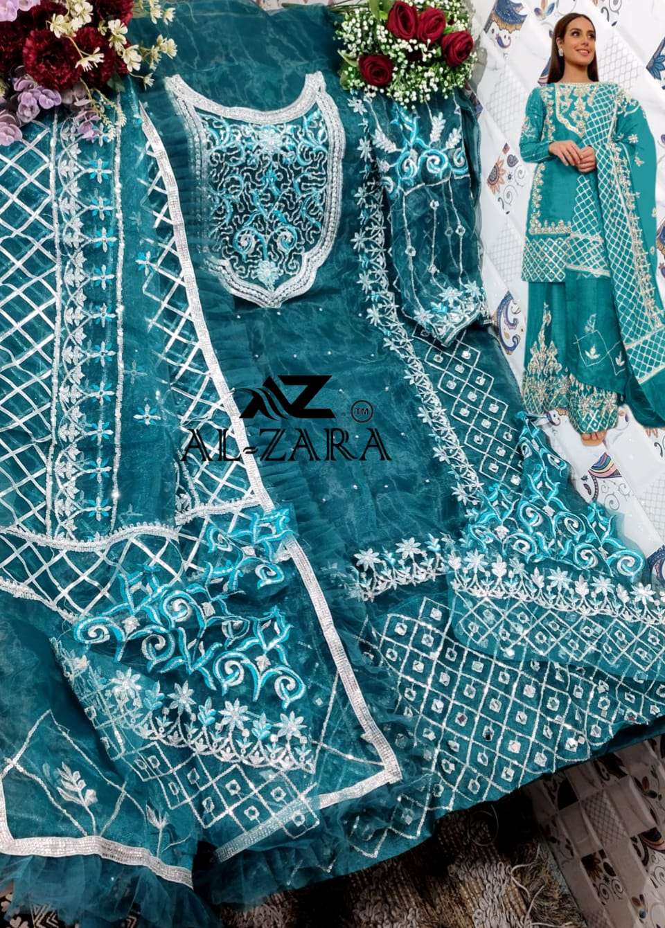 AL ZARA 1071 COLOURS BY AL ZARA 1071-A TO 1071-D SERIES BEAUTIFUL PAKISTANI SUITS COLORFUL STYLISH FANCY CASUAL WEAR & ETHNIC WEAR ORGANZA DRESSES AT WHOLESALE PRICE